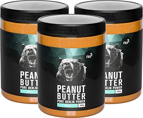 nu3 Crema de cacahuete - 3 kg - Peanut Butter pura y natural - Mantequilla de maní sin sal ni azúcar - Libre de aceite de palma y conservantes artificiales - con 21g de proteínas por cada 100g