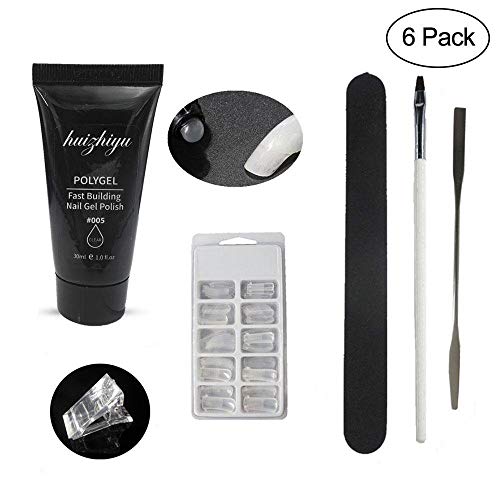 Nuevo Kit de Gel de uñas Poly, Kit de Prueba de Gel de uñas Poly Que Incluye Puntas acrílicas, Clips, brocha, Lima, Gel de uñas y espátula, Kit de construcción de Gel de uñas Poly … (Transparent)