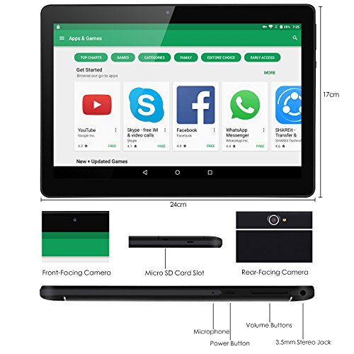Nuevo Tablet Artizlee ATL-31, 10.1" 4G Tablet Pc (Android 6.0, Octa Core, FHD 1920x1200 IPS, Dual Sim, 2GB RAM, 32GB, Cámara 5.0MP, WiFi, Bluetooth, OTG) Negro, 2017 Versión Actualizada