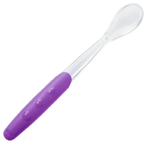 NUK 10255107 Easy Learning - Cuchara suave para bebé (cuchara de silicona, mango largo antideslizante, 2 unidades, sin BPA), color violeta