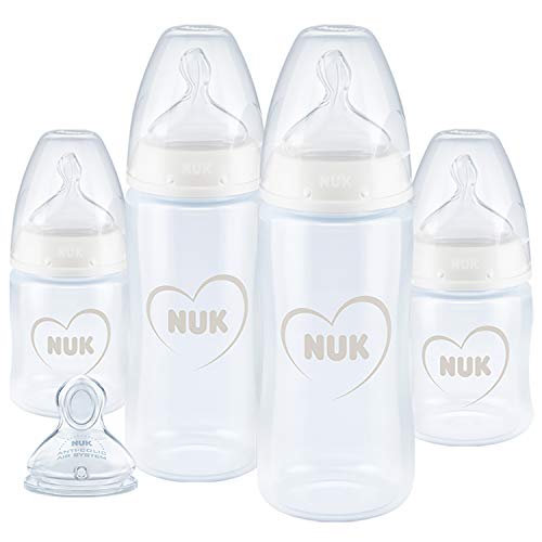NUK First Choice+ Complete Feeding Set | Esterilizador Vario Express, 4x biberones, 1x tetina extra, calienta biberones y más | Gris y blanco | 9 unidades