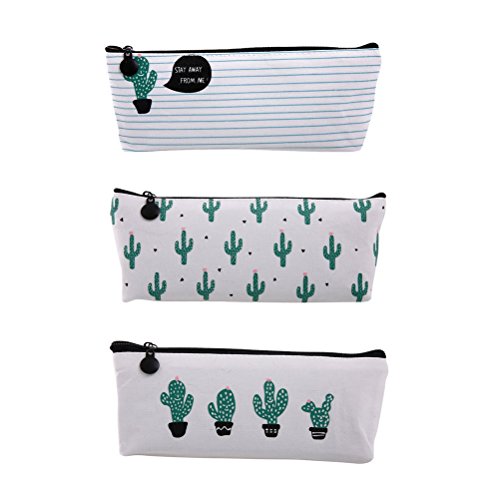NUOLUX 3pcs Cactus Impreso Lápiz Lápiz Bolsa De Pluma Bolso De Maquillaje Bolsa De Papel
