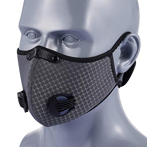 NUÜR - Mascarilla con doble filtro de aire, pinza para la nariz de plástico blando, y tira para proteger. Lavable y duradera. Para hacer ciclismo, correr, etc.