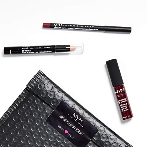 NYX Professional Makeup Kit de maquillaje de labios Copenhagen, Pintalabios Soft matte Lip Cream, Perfilador Suede Matte Lip Liner, Prebase Lip Primer, Set de 3 productos