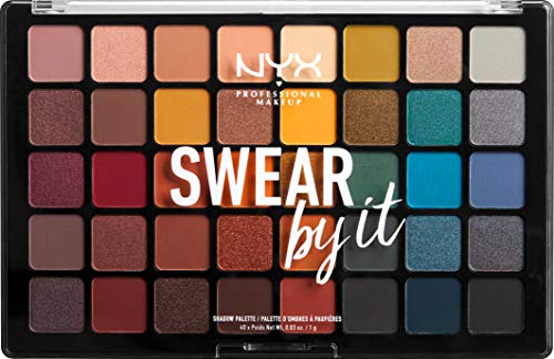 NYX Professional Makeup Paleta de sombra de ojos Swear By It Eye Shadow Palette, Tonos fríos y cálidos, Acabado mate, satinado y metalizado, 40 Colores