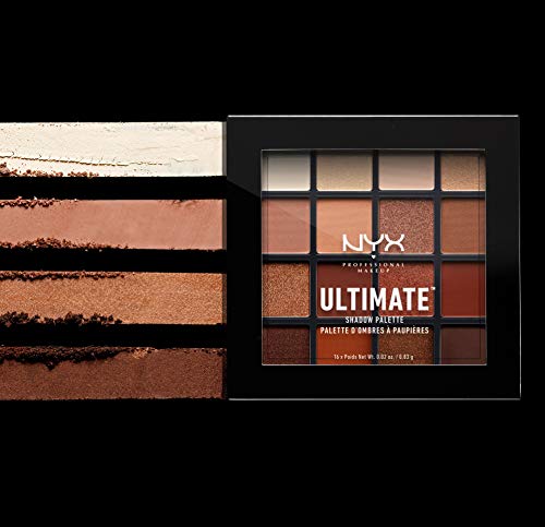 NYX Professional Makeup Paleta de sombra de ojos Ultimate Shadow Palette, Pigmentos compactos, 16 sombras, Acabados mate, satinados y metalizados, Tono: Warm Neutrals