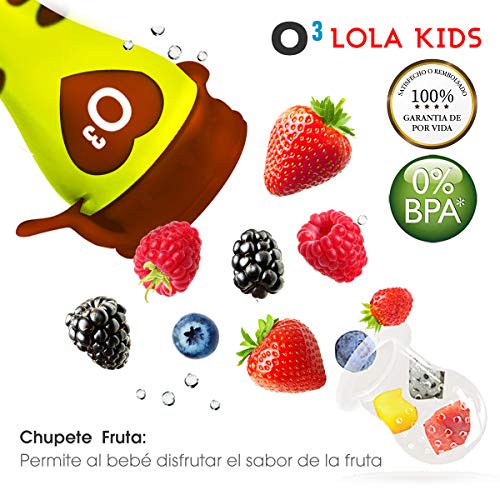 O³ Chupete Fruta Bebe - 2 & 6 Tetinas- Alimentador Antiahogo Bebe -Verde/Naranja