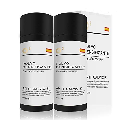 O³ Fibras Capilares Castaño Oscuro 2 Unidades - Keratin Fibers Castaño Oscuro 100% Natural para Disimular Calvicie y Aumentar el volumen. Maquillaje Capilar por hombres y mujeres - 27,5 g Neto x 2