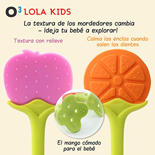 O³ Mordedor Bebe Refrigerante -5 Juguetes Bebes- Mordedor Bebes Congelador Fruta +Cepillo Dientes Bebe + Chupete Fruta Bebe-Alivian Dolor Encías