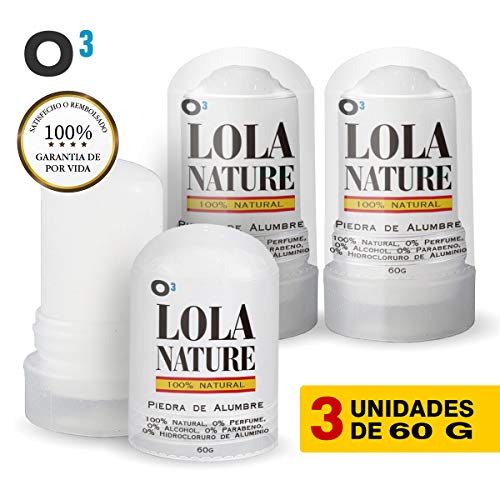 O³ Piedra de Alumbre Desodorante - 3 Unidades de 60g -100% Natural - sin Aluminio - sin Parabenos - Desodorante Natural Hombre y Mujer
