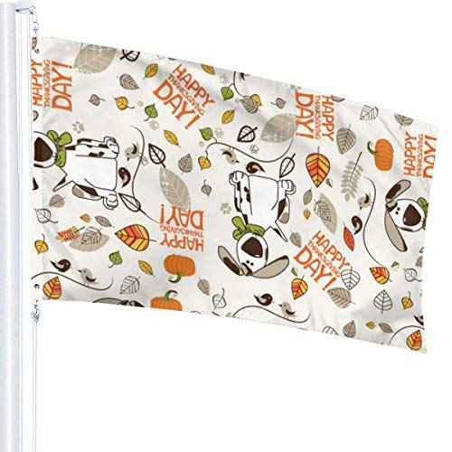 Oaqueen Happy Thanksgiving Day Spotted Dog Garden Flag Yard Home Outdoor Decor Banner 3x5 Pies