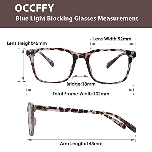 Occffy Gafas para Ordenador Anti luz Azul Antifatiga Sin Graduacion Gafas Luz Azul para PC, Gaming, Tablet, Lectura, Video Juegos Lentes Transparente Hombre Mujer Oc092 (Leopardo)