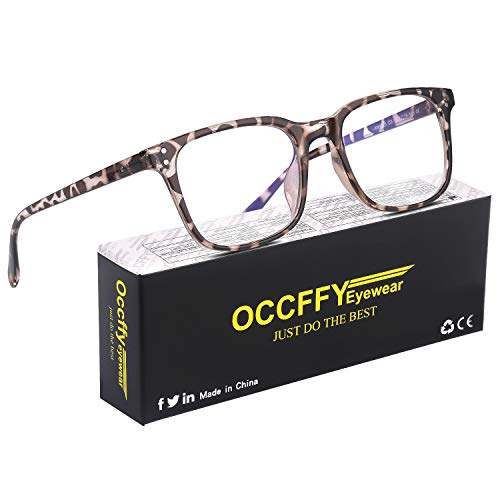 Occffy Gafas para Ordenador Anti luz Azul Antifatiga Sin Graduacion Gafas Luz Azul para PC, Gaming, Tablet, Lectura, Video Juegos Lentes Transparente Hombre Mujer Oc092 (Leopardo)