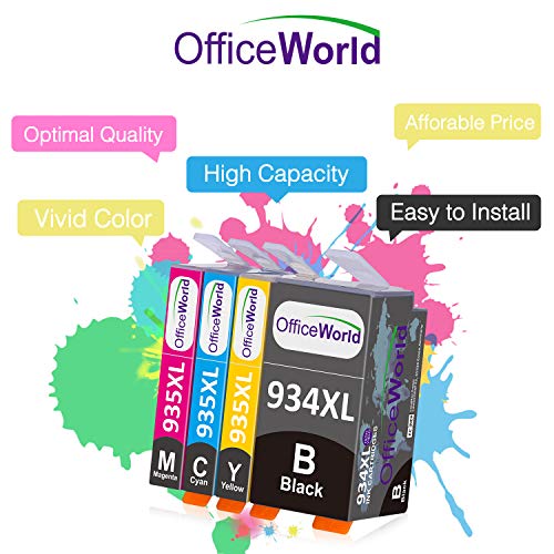 Officeworld 934XL 935XL Alta Capacidad Cartuchos de Tinta Reemplazo Para HP 934 935 Tinta Compatible con HP Officejet Pro 6230 6812 6815 6835 6820 6830 (1 Negro, 1 Cian, 1 Magenta, 1 Amarillo)