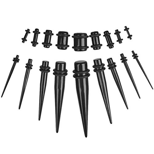 OFNMY - Juego completo de 36 piezas de dilatadores de oreja de acrílico para pendientes y tapones de túnel negro con doble anilla para piercing de joyería – 1,6 mm – 10 mm / 14 G – 00 G