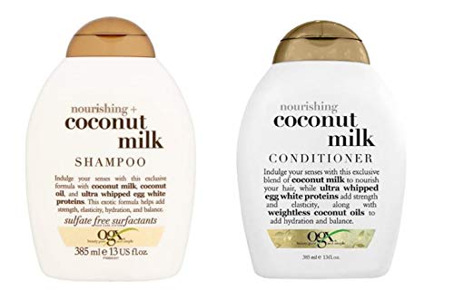 ogx® (antes Organix) Nourishing Coconut Milk Shampoo 385 ml + acondicionador/pulverización 385 ml – Cuidado de lujo para cabello teñido