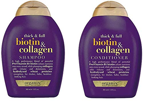 ogx® (Antes organix) Thick & Full Biotina Collagen Champú 385 ml + Conditioner/acondicionador 385 ml – para dichteres y Cabello brillante