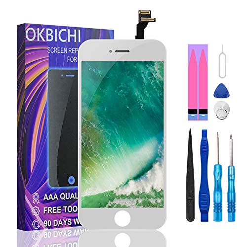 OKBICHI Pantalla LCD Táctil Reemplazo para iPhone 6 (4.7"), Protector de Pantalla, Cámara Frontal, Sensor de proximidad, Altavoz, ensamblaje de Marco digitalizador + Herramienta (Blanco)