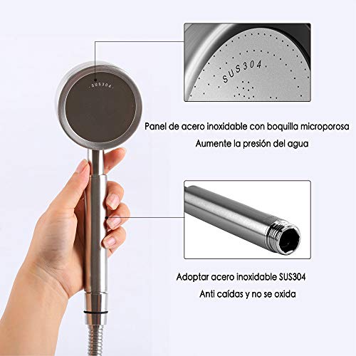 Olliwon Alcachofa de Ducha Alta Presión con 1.5M Manguera de Ducha & Soporte de Ducha Ajustable, Acero Inoxidable Cabezal de Ducha Ahorro de Agua Ducha de Mano