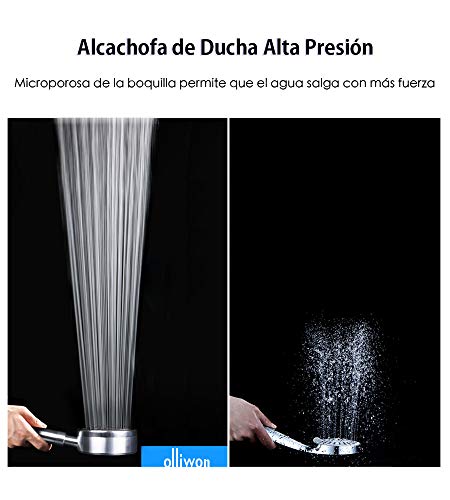 Olliwon Alcachofa de Ducha Alta Presión con 1.5M Manguera de Ducha & Soporte de Ducha Ajustable, Acero Inoxidable Cabezal de Ducha Ahorro de Agua Ducha de Mano