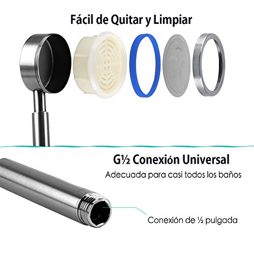 Olliwon Alcachofa de Ducha Alta Presión con 1.5M Manguera de Ducha & Soporte de Ducha Ajustable, Acero Inoxidable Cabezal de Ducha Ahorro de Agua Ducha de Mano