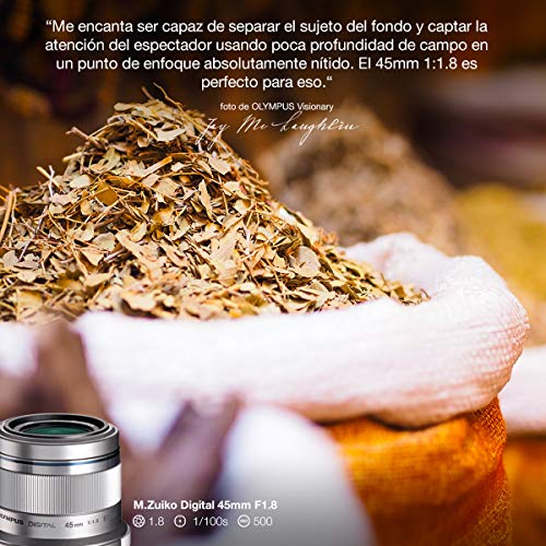 Olympus M.Zuiko - Objetivo Digital 45 mm F1.8, longitud focal fija rápida, apto para todas las cámaras MFT (modelos Olympus OM-D & PEN, serie G de Panasonic), plata