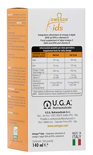 Omegor Kids - Omega-3 DHA Vegetal y Vitamina D para Niños, 140 ml