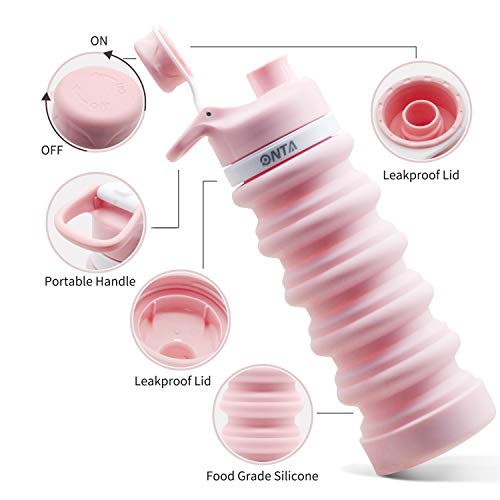 ONTA Botella De Agua Plegable-Botella De Agua Plegable De Silicona Libre De BPA para Viajes,Aprobada por La FDA,Botella De Agua Portátil De Silicona De Grado Alimenticio a Prueba De Fugas para Viajes