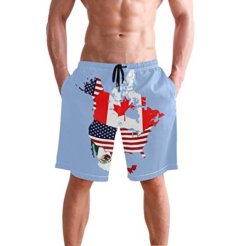 opi 90iuop Canadá México Bandera de EE. UU. para Hombre Troncos de natación Shorts de Tabla de Secado rápido con Bolsillos