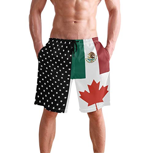 opi 90iuop Estados Unidos Canadá Bandera de México Pantalones Cortos de baño para Hombre de Secado rápido con Bolsillos