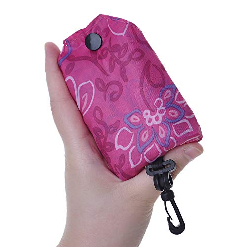 Opromo Bolsas de supermercado reutilizables, plegables, ligeras, de tamaño de palma 8 piezas 8 patrones con gancho 2 9/10"L x 4 1/3" H Cerrado 16 1/2"L x 21" H Abierto