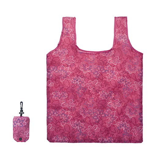 Opromo Bolsas de supermercado reutilizables, plegables, ligeras, de tamaño de palma 8 piezas 8 patrones con gancho 2 9/10"L x 4 1/3" H Cerrado 16 1/2"L x 21" H Abierto