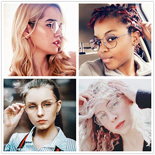 OQ CLUB Gafas Rectangular Pequeño Bloqueo Luz Azul Optical Eyewear para Mujer Lente hexagonal(Bronceador/Rosado)