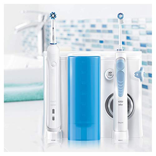 Oral-B Estación de Cuidado Bucal: Oral-B PRO 900 Mango de Cepillo Eléctrico + Oxyjet Irrigador con Tecnología Braun, 4 Cabezales Oxyjet, 2 Cabezales de Recambio