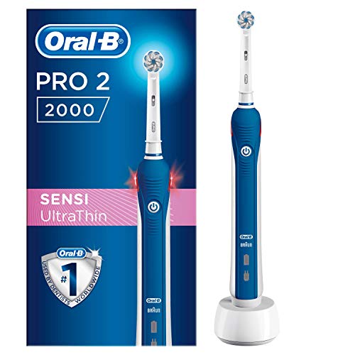 Oral-B PRO 2 2000 Sensi Ultrathin Cepillo de dientes eléctrico recargable con tecnología de Braun, 1 mango azul, 1 cabezal de recambio