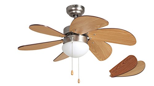 Orbegozo CP 15075 N - Ventilador de techo con luz, 3 velocidades, 6 aspas de madera, sistema de ventilación reversible, 50 W