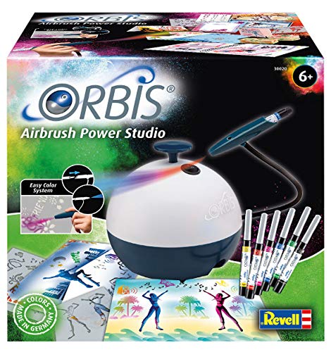 Orbis 30020 Airbrush Power Studio, Juego Completo con Compresor y Accesorios, Insertar el Cartucho y Empezar a pulverizar, Sistema de aerógrafo para niños y Adultos creativos, fácil y Limpio