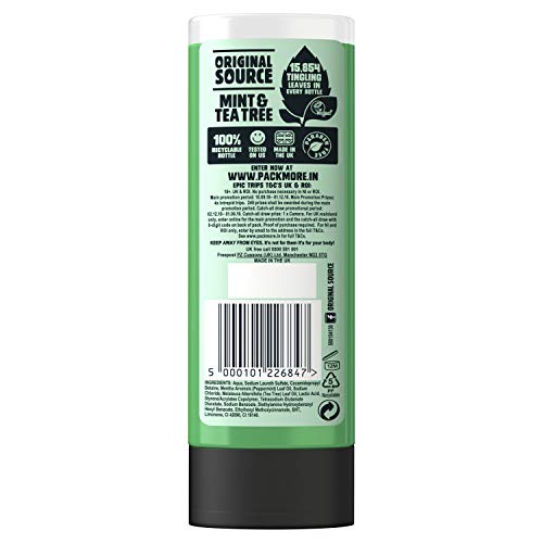 Original Source Mint & Tea Tree Gel de ducha vegano con fragancia 100% natural, paquete de 6 x 500 ml