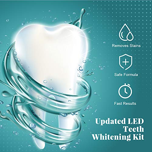 OriHea Kits de blanqueamiento de dientes de luz LED, 5 veces más potente luz LED azul, (8) gel blanqueador de dientes de 3 ml, (2) gel desensibilizador de 3 ml, juego de sonrisa blanca con bandeja de