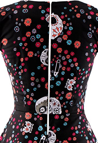 oten Vestido de Fiesta de Rockabilly del Estampado del cráneo del azúcar Floral de la Navidad de la Navidad Mujeres