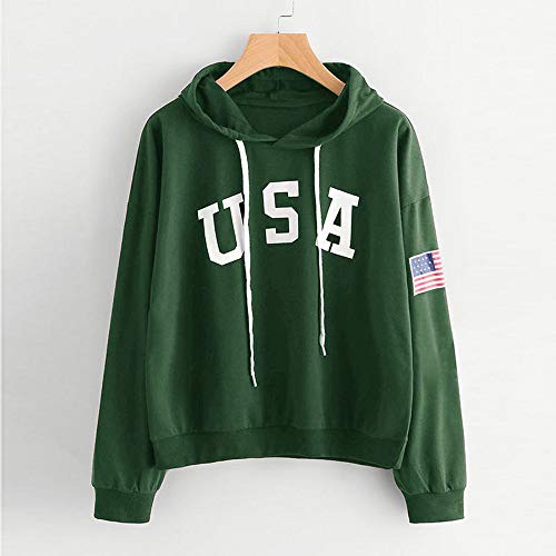 Overdose Sudadera con Capucha para Mujeres con Estampado De Letras Bandera Sudadera con Capucha con CordóN Estampado Sudadera con Mangas Largas Blusas Blancas Blusa Negra (XX-Large, Verde)