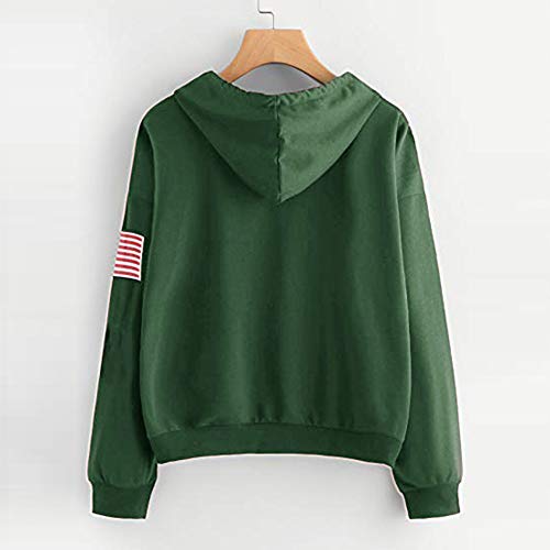 Overdose Sudadera con Capucha para Mujeres con Estampado De Letras Bandera Sudadera con Capucha con CordóN Estampado Sudadera con Mangas Largas Blusas Blancas Blusa Negra (XX-Large, Verde)