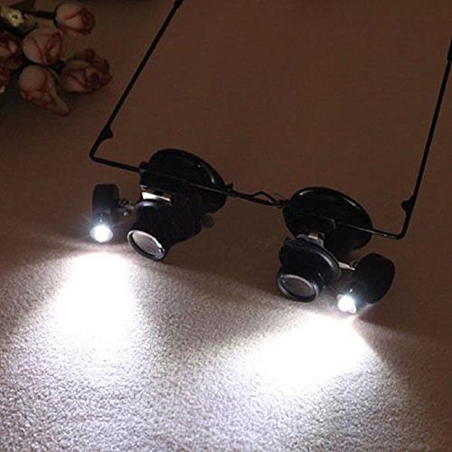 OWIKAR 20X Gafas Lupa LED Ojos Lupa Gauge Lente Reparación Microscopio Gafas Binocular Lashes Extensiones Herramienta para Joyero Reloj Reparación Mecánico Procesamiento