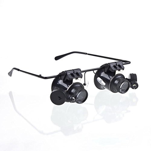 OWIKAR 20X Gafas Lupa LED Ojos Lupa Gauge Lente Reparación Microscopio Gafas Binocular Lashes Extensiones Herramienta para Joyero Reloj Reparación Mecánico Procesamiento