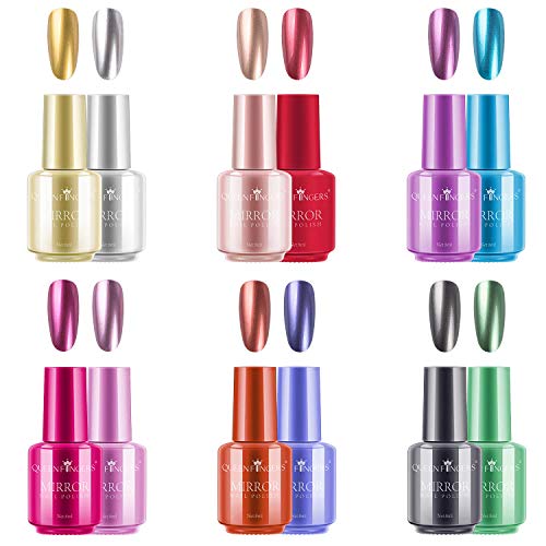 Ownest - Esmalte de uñas metálico de 12 colores, efecto de espejo brillante magnífico de larga duración Kit de esmalte de uñas cromado-12 piezas