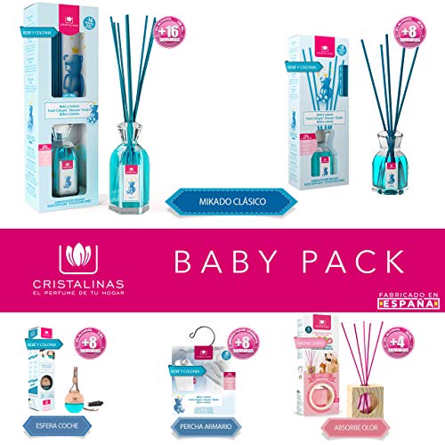 PACK BABY. MIKADO aroma BEBE Y COLONIA. Formula sin alcohol. MIKADO Clasic 180ml + MIKADO Clasico 40ml. + Ambientador para ARMARIO + MIKADO ABSORBE OLOR aroma A LIMPIO + Esfera absorbe olor COCHE