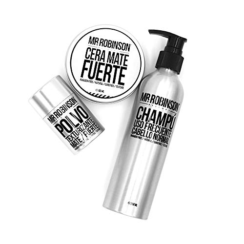 Pack regalo para hombre: champú, cera y polvos para peinado | Kit de cuidado personal para hombre Mr. Robinson Belfort | Cuidado para el pelo profesional | Sin parabenos