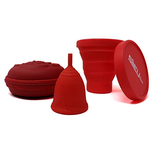 Pack Sileu Travel: Copa menstrual Rose - Modelo de iniciación - Talla L, Rojo, Flexibilidad Standard + Estuche de Flor Rojo + Esterilizador Plegable, Rojo