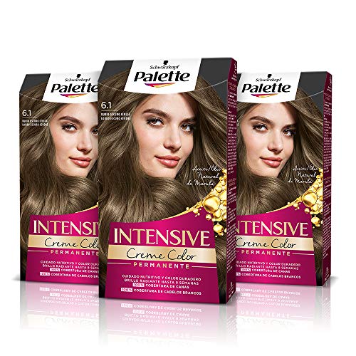 Palette Intense Cream Coloration Intensive Coloración del Cabello 6.1 Rubio Oscuro Ceniza - Pack de 3