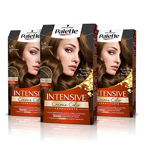 Palette Intense Cream Coloration Intensive Coloración del Cabello L4 Avellana Luminoso - Pack de 3